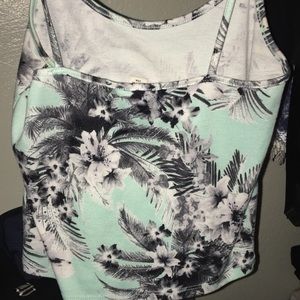 Mint Simple Grey Palm Tree Tank Crop Top